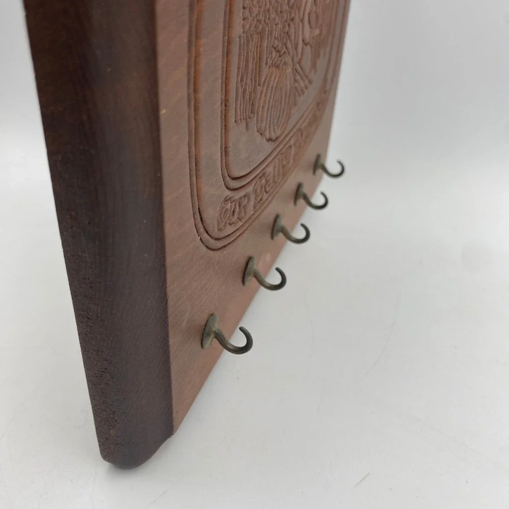Vintage Carved Wood Give Us This Day Our Daily Bread Wall Plaque Key Hook Rack